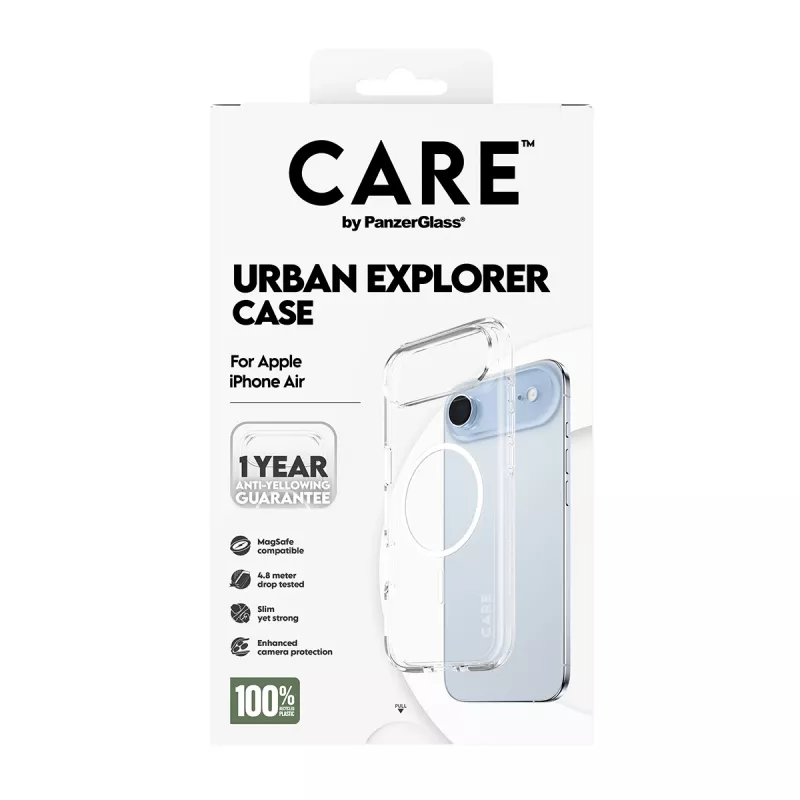 PanzerGlass CARE by Flagship Case Urban Explorer skaidrus Baltas MagSafe iPhone 17 Air dėklas