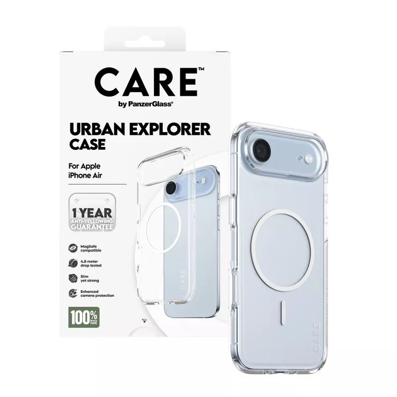 PanzerGlass CARE by Flagship Case Urban Explorer skaidrus Baltas MagSafe iPhone 17 Air dėklas