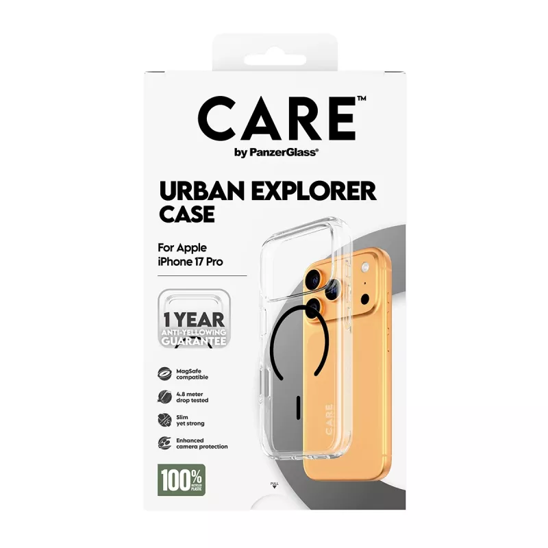 PanzerGlass CARE™ by ® Urban Explorer dėklas permatomas su juodu MagSafe „iPhone 17 Pro“