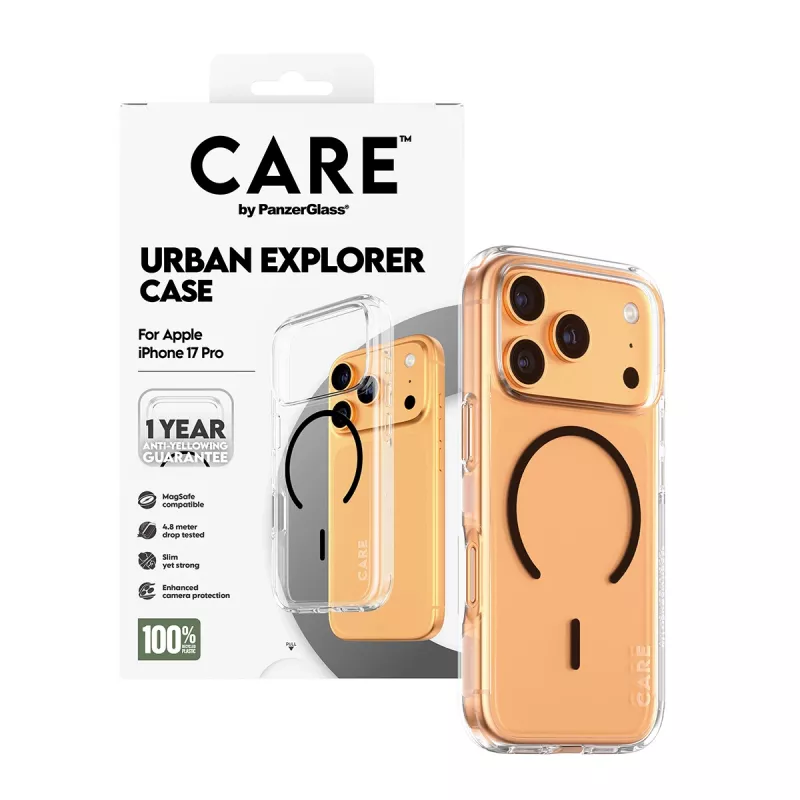 PanzerGlass CARE™ by ® Urban Explorer dėklas permatomas su juodu MagSafe „iPhone 17 Pro“