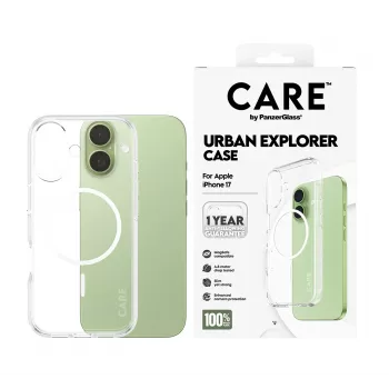 PanzerGlass CARE™ by ® Urban Explorer Dėklas Skaidrus su Balta MagSafe iPhone 17