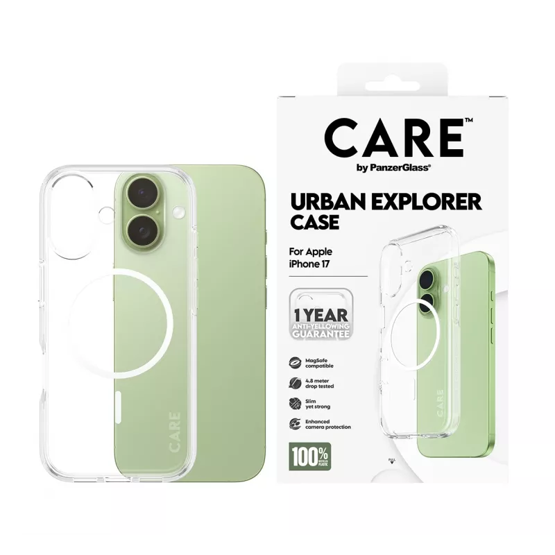 PanzerGlass CARE™ by ® Urban Explorer Dėklas Skaidrus su Balta MagSafe iPhone 17