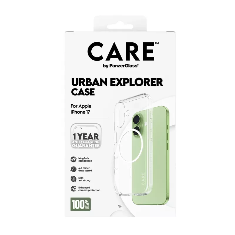 PanzerGlass CARE™ by ® Urban Explorer Dėklas Skaidrus su Balta MagSafe iPhone 17