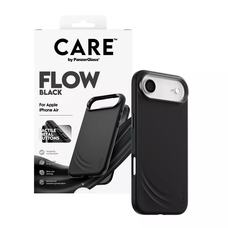 Apsauginis dėklas PanzerGlass CARE™ Flow Case Juoda su MagSafe, skirtas iPhone Air