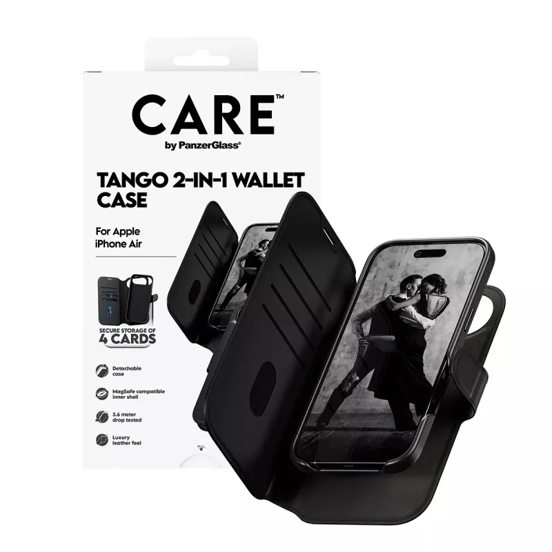 Piniginės dangtelio dėklas PanzerGlass CARE Tango 2-in-1 su MagSafe, skirtas iPhone Air — juodas