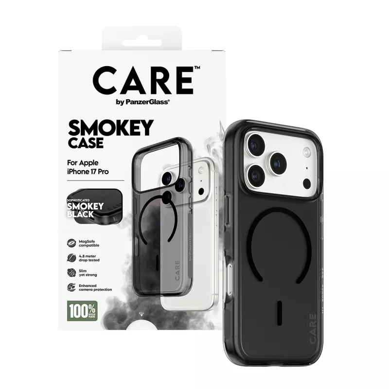 Apsauginis dėklas PanzerGlass CARE™ Urban Explorer Smokey su juodu MagSafe, skirtas iPhone 17 Pro (TPU, juoda)