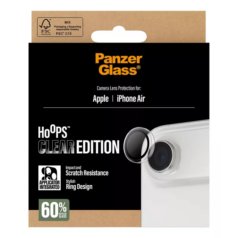 Fotoaparato objektyvo apsauga PanzerGlass Hoops, skirta iPhone Air — grūdintas stiklas ir silikonas, permatoma, 1 vnt.
