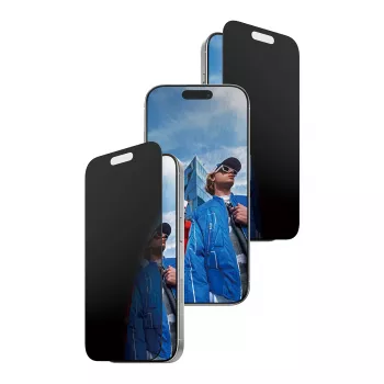 Privatumo ekrano apsauga PanzerGlass, skirta iPhone 17 / iPhone 16 Pro — itin platus pritaikymas, grūdintas stiklas + PET, FASTFIT