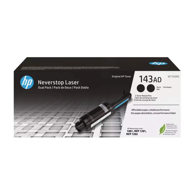 HP 143AD Dvigubas juodos spalvos originalus Neverstop tonerio papildymo rinkinys