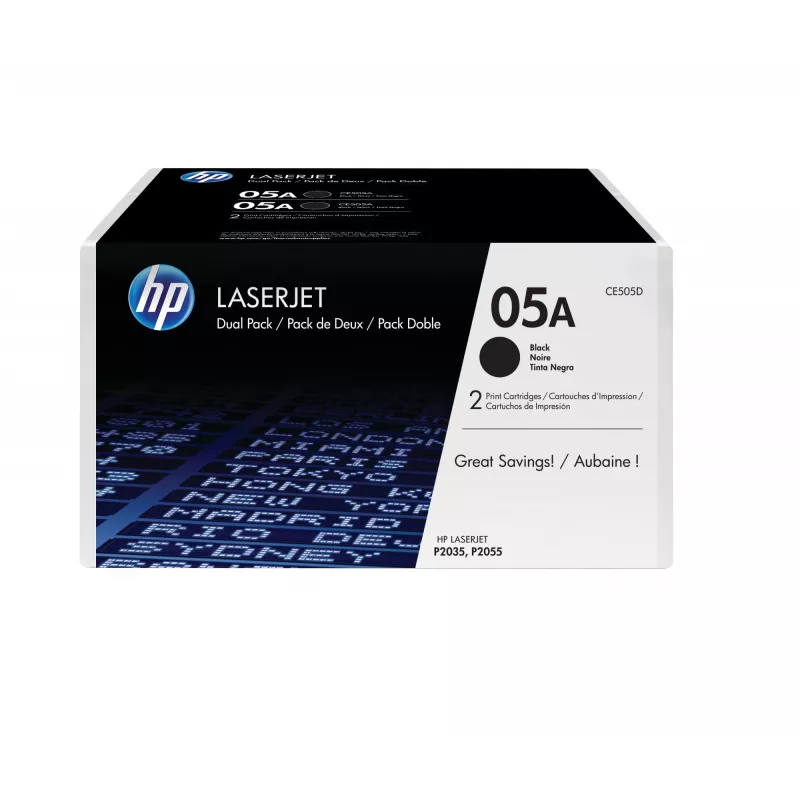 HP 05A 2 vnt. pakuotėje Juodas Originalius LaserJet Tonerio Kasetės, 4600 puslapių, Juoda, 2 vnt.