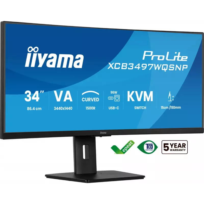iiyama ProLite XCB3497WQSNP-B1 kompiuterio monitorius 86,4 cm (34 colių) 3440 x 1440 pikselių „UltraWide Quad HD“ LED juodas