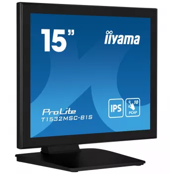 iiyama ProLite T1532MSC-B1S kompiuterio monitorius 38,1 cm (15 colių) 1024 x 768 pikselių XGA LCD jutiklinis ekranas Juoda