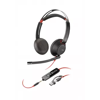 HP Poly Blackwire 5220 Stereo USB-C ausinės + 3,5 mm kištukas + USB-C/A adapteris