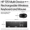 HP 725 kelių įrenginių belaidė klaviatūra ir pelė su įkrovimu, pilno dydžio, belaidis Bluetooth, žirklinis jungiklis