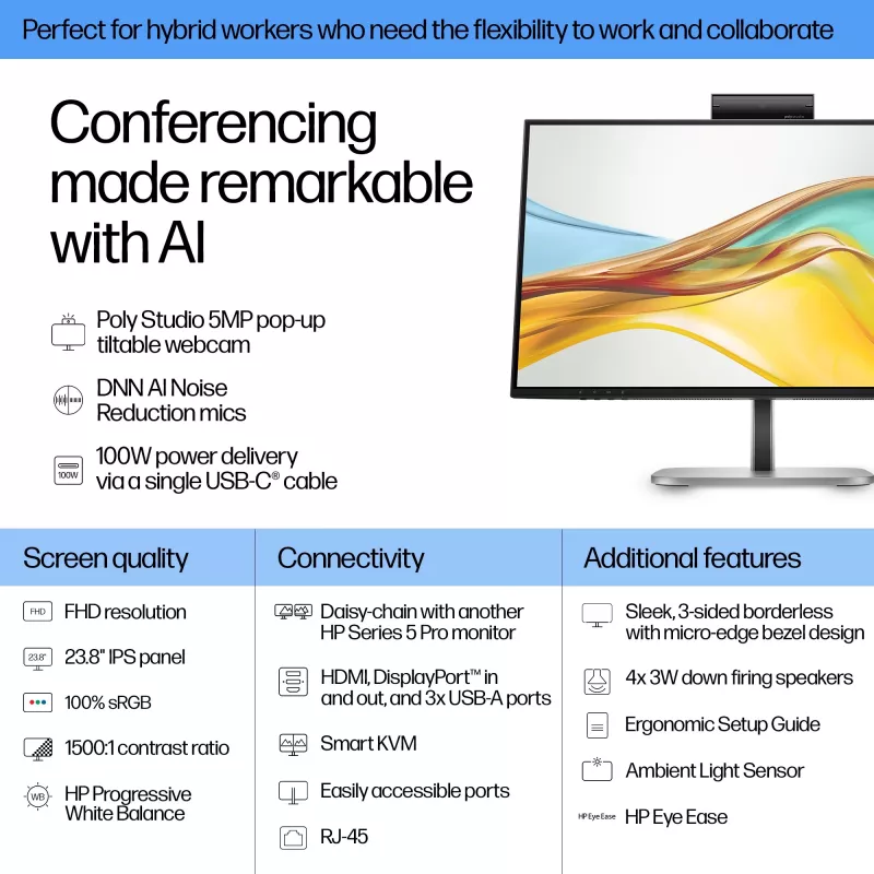 HP Series 5 Pro 23,8 col. FHD USB-C konferencinis monitorius - 524pm