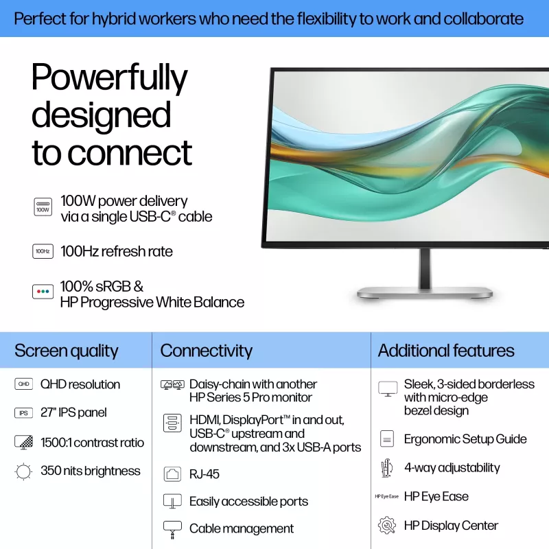 HP Series 5 Pro 27 colių QHD USB-C monitorius LCD 2560 x 1440