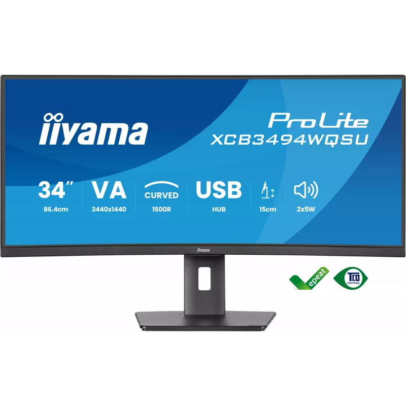 iiyama ProLite XCB3494WQSU-B1 kompiuterio monitorius 86,4 cm (34 colių) 3440 x 1440 pikselių „UltraWide Quad HD“ LED juodas