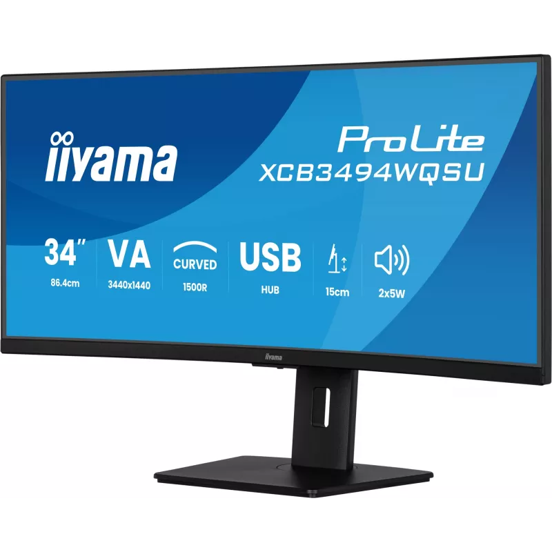 iiyama ProLite XCB3494WQSU-B1 kompiuterio monitorius 86,4 cm (34 colių) 3440 x 1440 pikselių „UltraWide Quad HD“ LED juodas