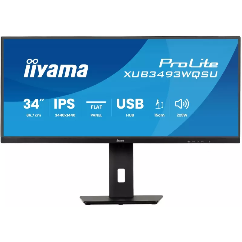 Kompiuterio monitorius IIYAMA ProLite XUB3493WQSU-B6 34 colių 3440×1440 UltraWide QHD IPS LED, 1 ms, USB 3.2 šakotuvas, garsiakalbiai, VESA, aukščio reguliavimas