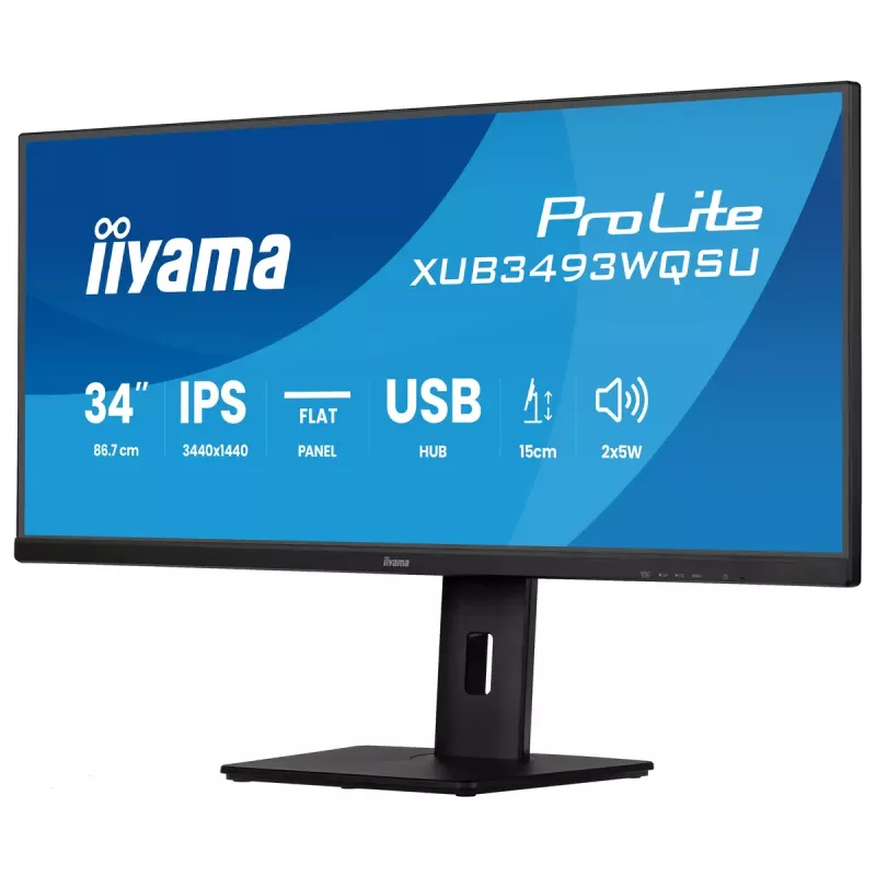 Kompiuterio monitorius IIYAMA ProLite XUB3493WQSU-B6 34 colių 3440×1440 UltraWide QHD IPS LED, 1 ms, USB 3.2 šakotuvas, garsiakalbiai, VESA, aukščio reguliavimas