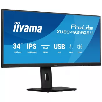 Kompiuterio monitorius IIYAMA ProLite XUB3493WQSU-B6 34 colių 3440×1440 UltraWide QHD IPS LED, 1 ms, USB 3.2 šakotuvas, garsiakalbiai, VESA, aukščio reguliavimas