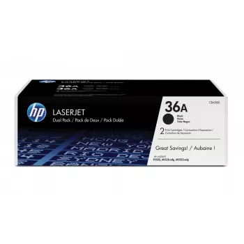 HP 36A 2 pakuotės juodi Originaliūs LaserJet dažų kasetės, 4000 puslapių, juoda, 2 vnt.