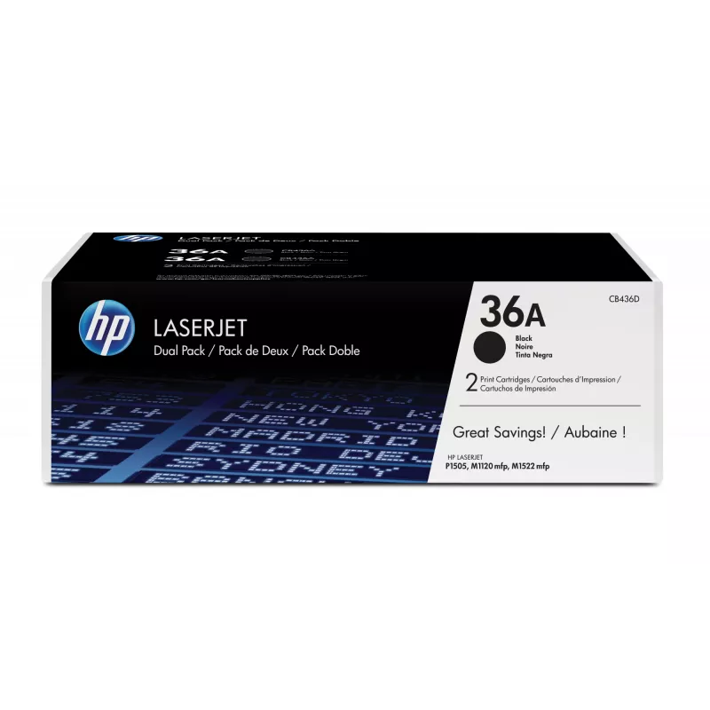 HP 36A 2 pakuotės juodi Originaliūs LaserJet dažų kasetės, 4000 puslapių, juoda, 2 vnt.