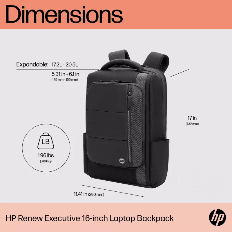 HP Renew Executive 16 colių nešiojamojo kompiuterio kuprinė, kuprinė, 40,9 cm (16,1 colio), 890 g