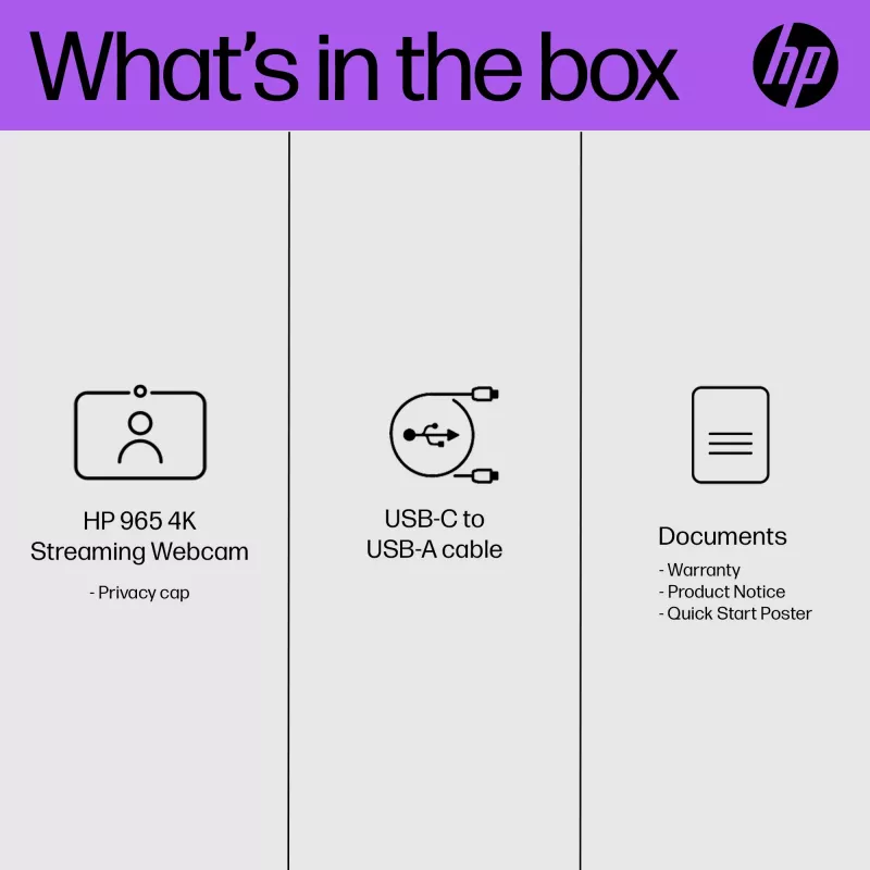 HP 325 FHD internetinė kamera, verslui, Windows 10, Windows 11, MacOS, 72 mm, 53,6 mm, 53,2 mm