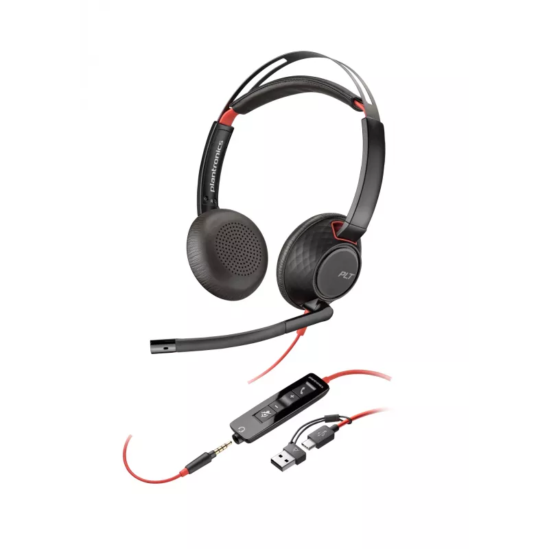 HP Poly Blackwire 5220 Stereo USB-C ausinės + 3,5 mm kištukas + USB-C/A adapteris (didmeninė prekė)
