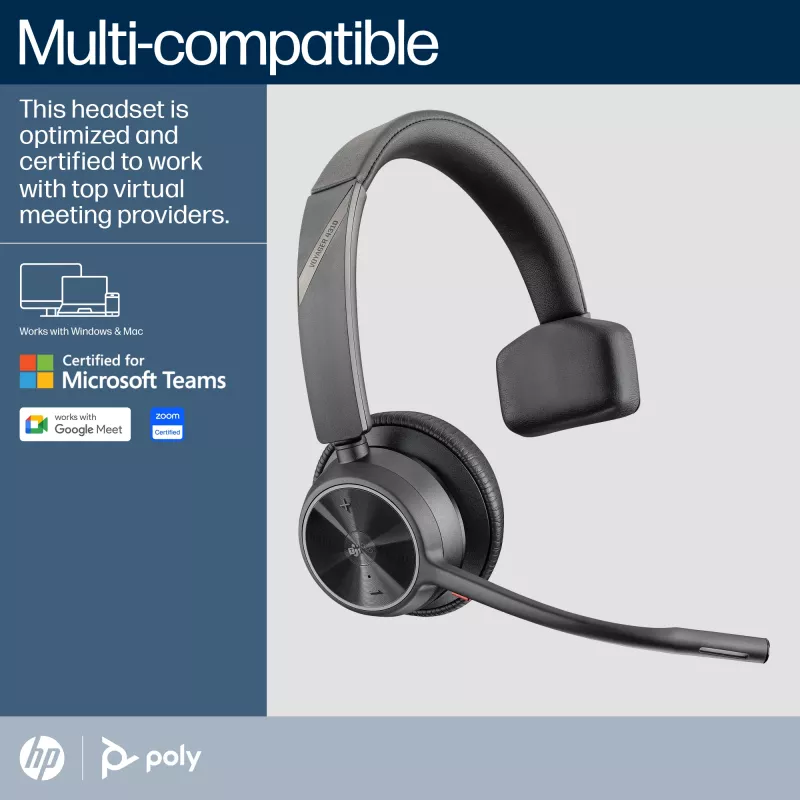 HP Poly Voyager 4310 Microsoft Teams sertifikuota ausinė +BT700 adapteris +Įkrovimo stotelė