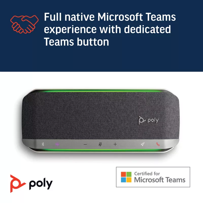 HP Poly Sync 40 Microsoft Teams sertifikuotas garsiakalbis, sidabrinis, Windows 10, Windows 11, MacOS, 30 h, RoHS, Federalinė ryšių komisija (FCC), CE, 38 mm