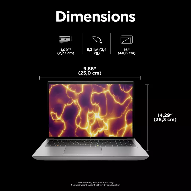 HP ZBook Fury 16 G11 Intel® Core™ i9 i9-14900HX 40,6 cm (16 colių) WQUXGA 64 GB DDR5-SDRAM NVIDIA RTX 4000 Ada „Wi-Fi 7“ (802.11be) „Windows 11 Pro“ AI darbo stotis, AI asmeninis kompiuteris