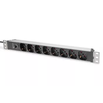 DIGITUS 1U aliuminio PDU, 8 itališki lizdai, su 10A apsauga, 250V kintamoji srovė