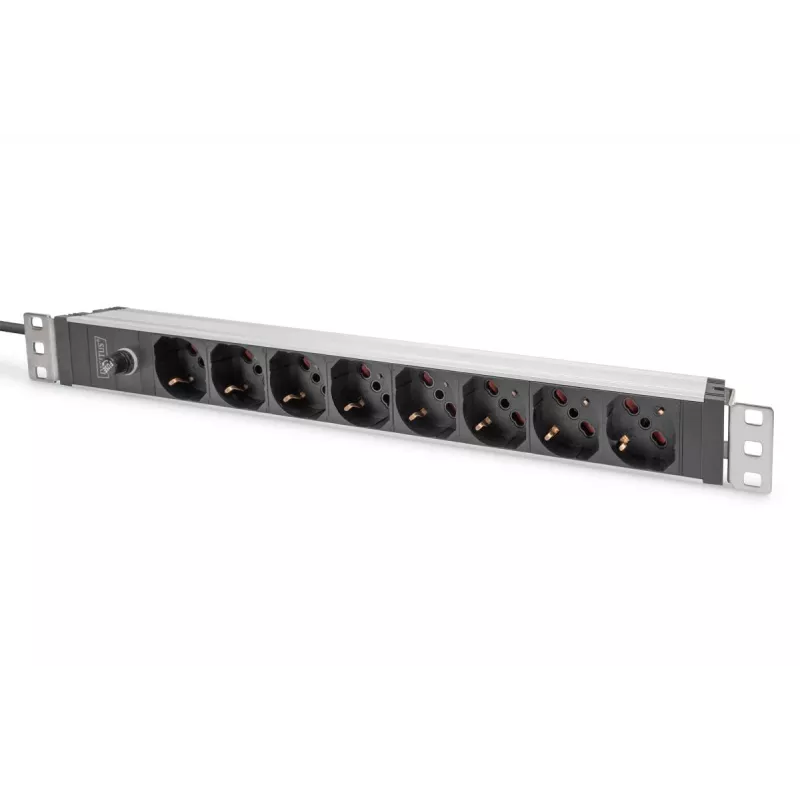 DIGITUS 1U aliuminio PDU, 8 itališki lizdai, su 10A apsauga, 250V kintamoji srovė