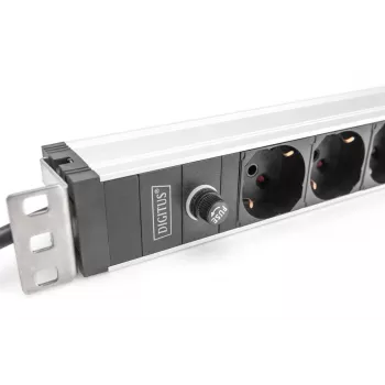 DIGITUS 1U aliuminio PDU, 8 itališki lizdai, su 10A apsauga, 250V kintamoji srovė