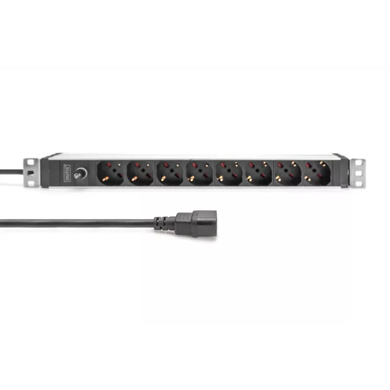 DIGITUS 1U aliuminio PDU, 8 itališki lizdai, su 10A apsauga, 250V kintamoji srovė