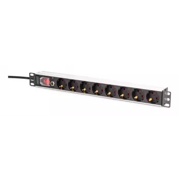 DIGITUS PDU - 1U aliuminis stovo maitinimo skirstytuvas 7x apsaugotas + 1x lizdas 16A 4000W 250VAC 50/60Hz apsauga nuo perkrovos
