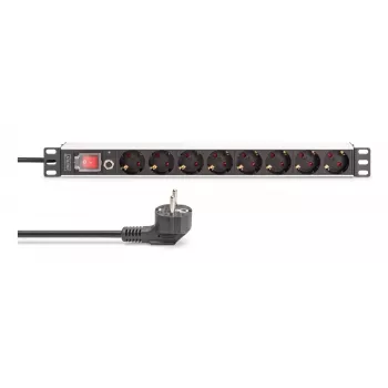 DIGITUS PDU - 1U aliuminis stovo maitinimo skirstytuvas 7x apsaugotas + 1x lizdas 16A 4000W 250VAC 50/60Hz apsauga nuo perkrovos