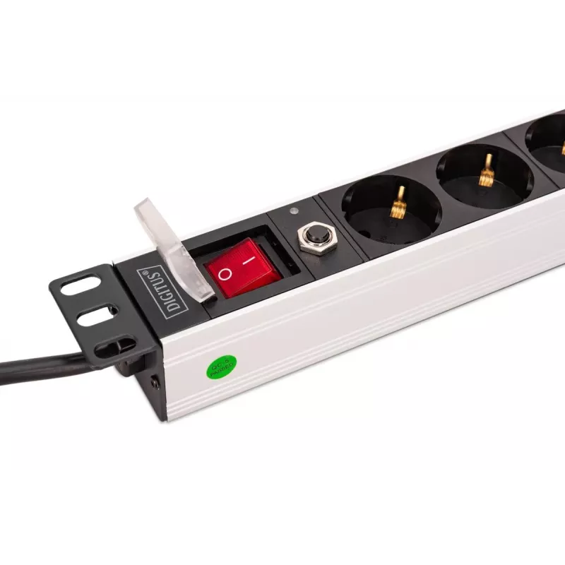 DIGITUS PDU - 1U aliuminis stovo maitinimo skirstytuvas 7x apsaugotas + 1x lizdas 16A 4000W 250VAC 50/60Hz apsauga nuo perkrovos