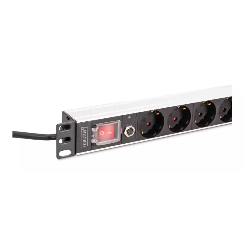 DIGITUS PDU - 1U aliuminis stovo maitinimo skirstytuvas 7x apsaugotas + 1x lizdas 16A 4000W 250VAC 50/60Hz apsauga nuo perkrovos