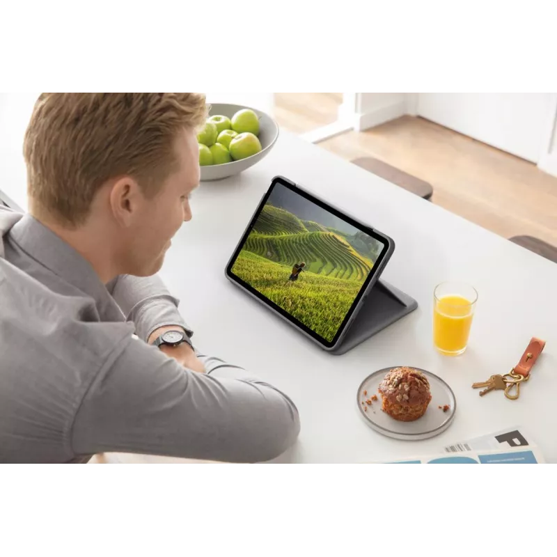 LOGITECH Folio Touch klaviatūros dėklas su apšvietimu ir jutikliniu kilimėliu Oxford Grey, skirtas iPad Air (4 kartos), vokiška QWERTZ