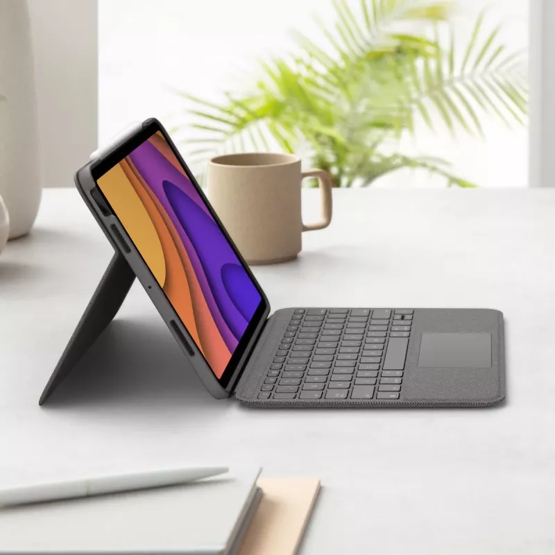 LOGITECH Folio Touch klaviatūros dėklas su apšvietimu ir jutikliniu kilimėliu Oxford Grey, skirtas iPad Air (4 kartos), vokiška QWERTZ