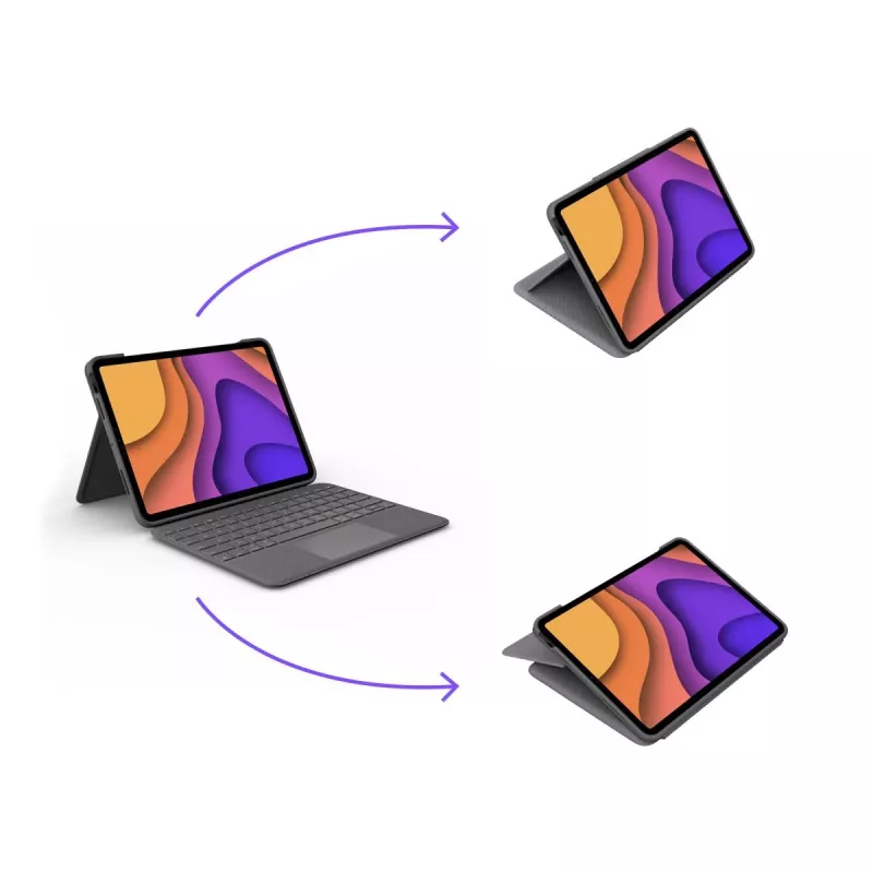 LOGITECH Folio Touch klaviatūros dėklas su apšvietimu ir jutikliniu kilimėliu Oxford Grey, skirtas iPad Air (4 kartos), vokiška QWERTZ