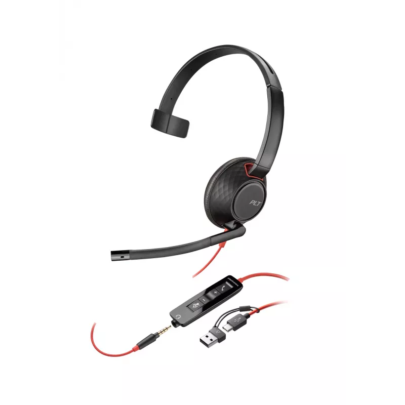 HP Poly Blackwire 5210 Monofoninė USB-C ausinė + 3,5 mm kištukas + USB-C/A adapteris (urmu)