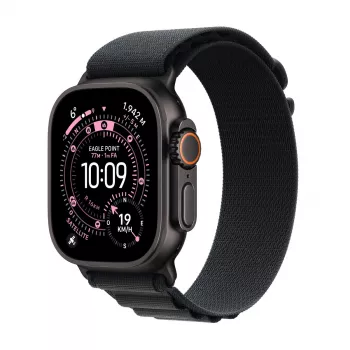 Išmanusis laikrodis Apple Watch Ultra 3 GPS + Cellular 49mm juodo titano korpusas su juodu Alpine Loop dirželiu (vidutinis)