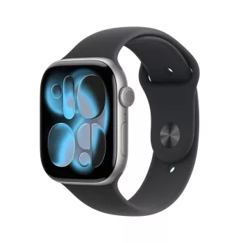 APPLE Watch Series 11 GPS 46mm kosminės pilkos spalvos aliuminio korpusas su juodu sportiniu dirželiu S/M