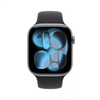 APPLE Watch Series 11 GPS 46mm kosminės pilkos spalvos aliuminio korpusas su juodu sportiniu dirželiu S/M