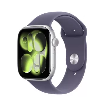 APPLE Watch Series 11 GPS + Cellular 46mm sidabrinis aliuminio korpusas su Purple Fog sportine juostele M/L