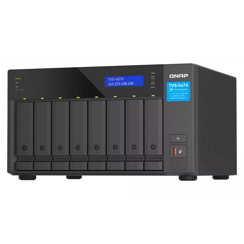 QNAP TVS-h874 NAS bokštinis Intel® Core™ i5 i5-12400 32 GB DDR4 0 TB QuTS hero juodos spalvos